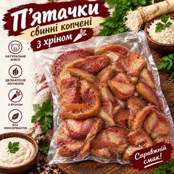 П,ятачки свинні (копчені) З ХРІНОМ ТМ №Шубківські делікатеси" (160грам) 22222-4 фото